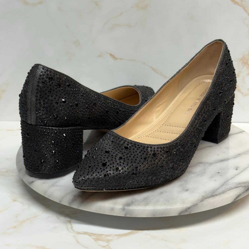 Adrienne Vittadini Fiona Pump Heels Woman 8 Black Beaded Block Heel Pointed Toe